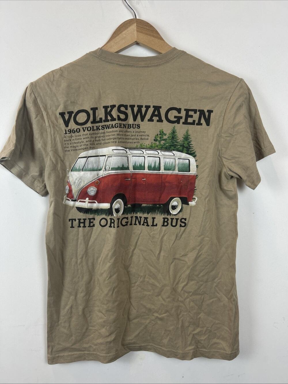 Volkswagen Official Branded Tee Shirt Size Small Tan VW Bus Officially Licensed